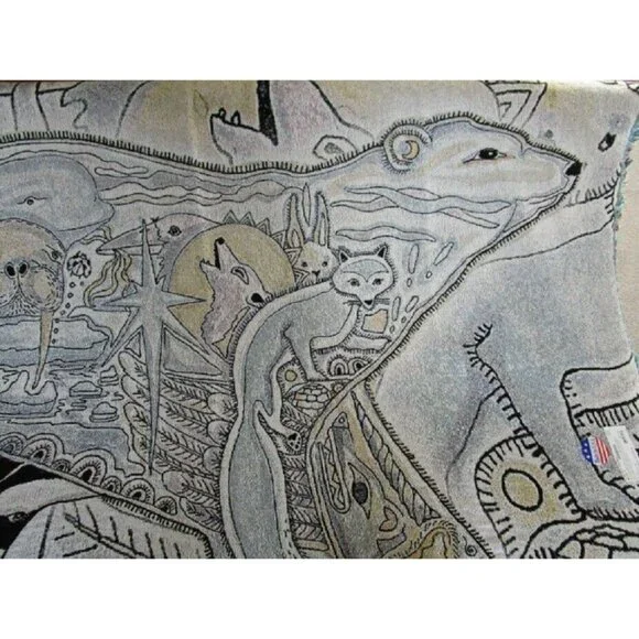 New Large Polar Bear Northwest Woven Cotton Afghan Throw Blanket Arctic Animal - Picture 3 of 5